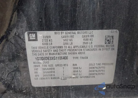 2016 GMC Canyon Slt из США, поврежденный, VIN 1GTG6DE3XG1106466